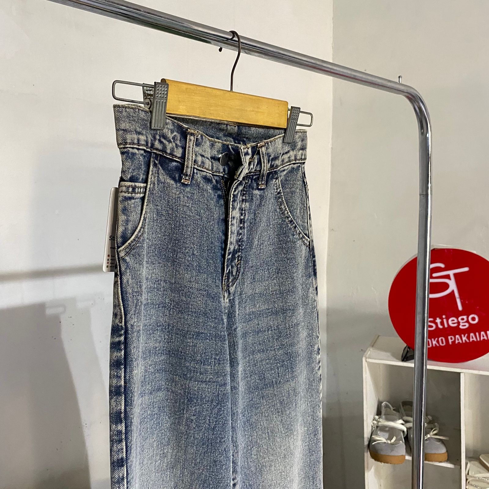 Celana wanita jeans cargo osso black vintage